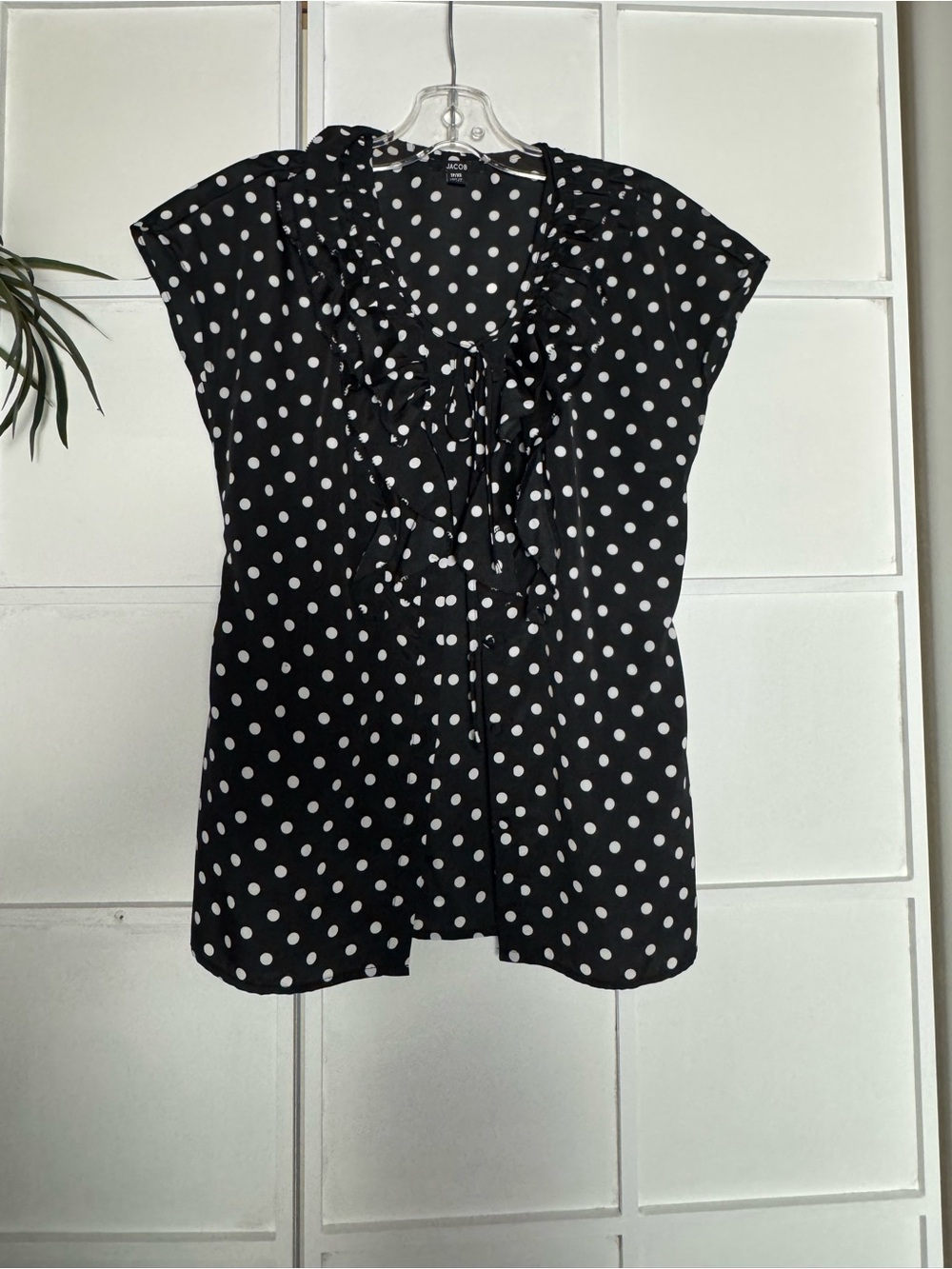 Jacob Black and White Polka Dot Ruffle Blouse
